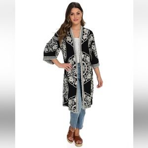 INDIGO THREAD CO Woven 3/4 Kimono Sleeve Floral Embroidered Open Front